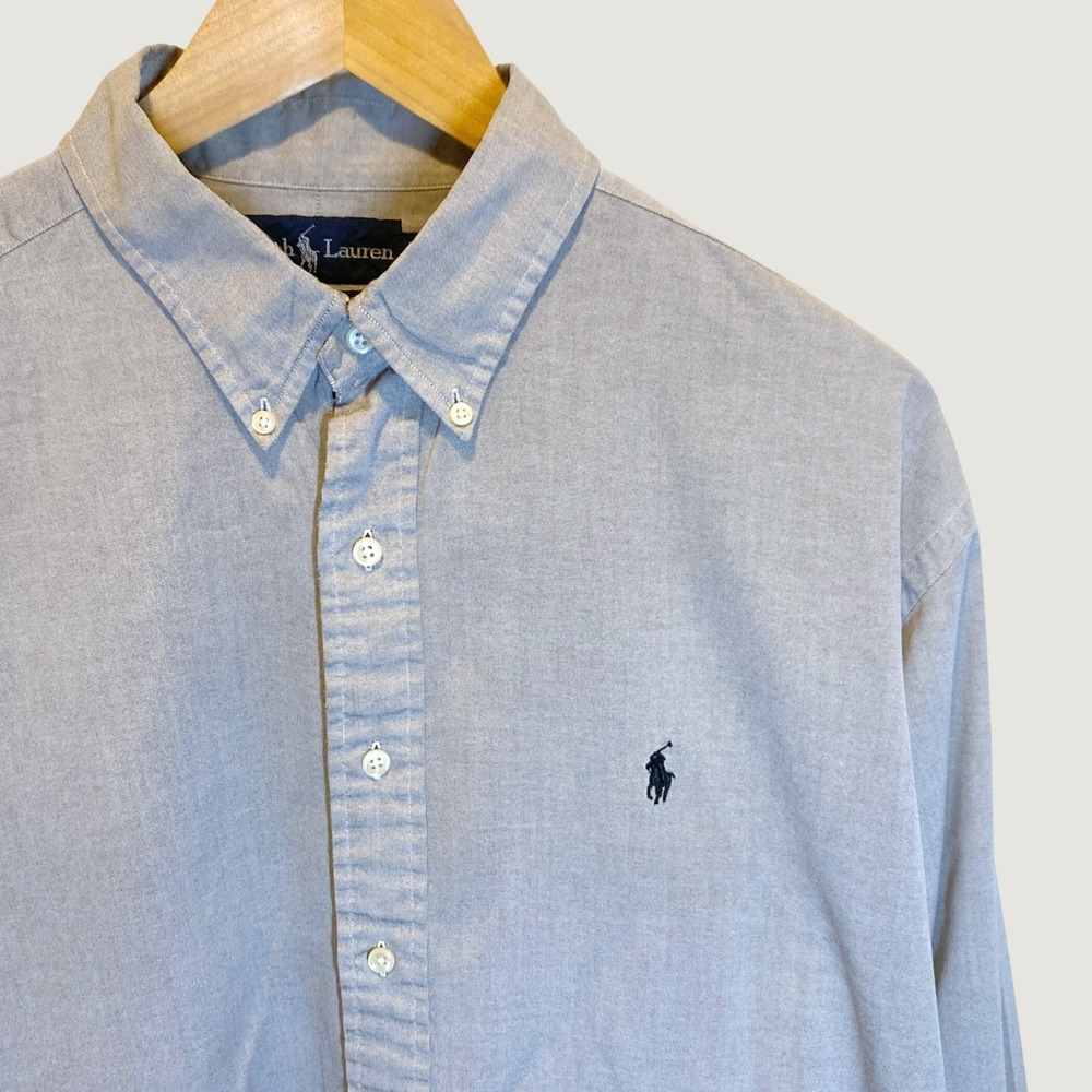 Ralph Lauren Yarmouth Shirt Mens 17 34/35 Grey Good Pinpoint Oxford Button Down